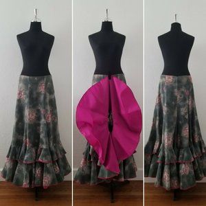 Vintage - 1980's - Green & Pink Flamenco Skirt